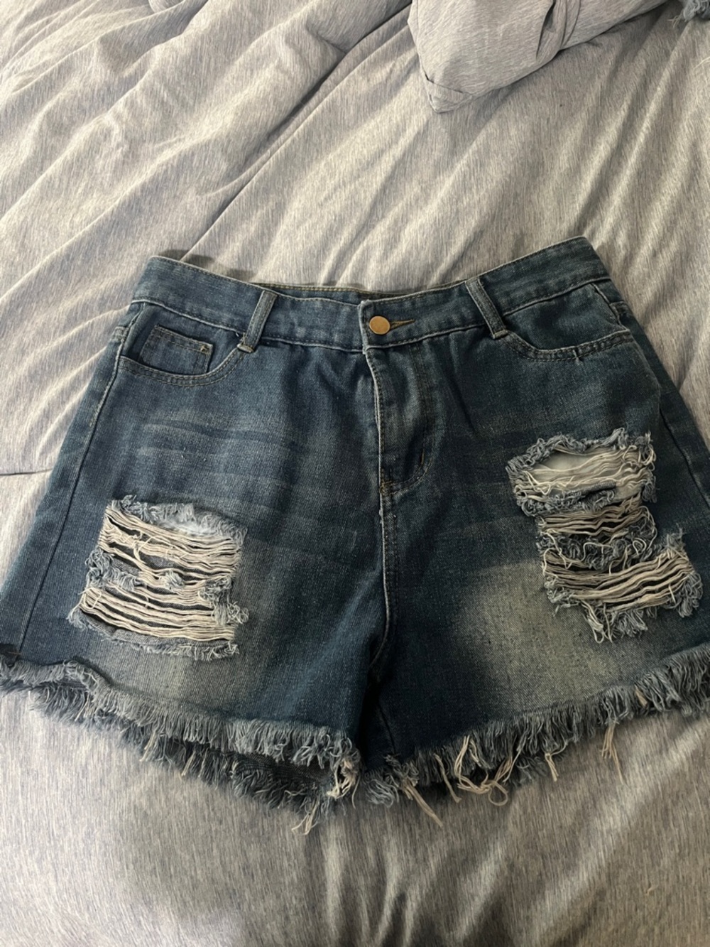 Amazon Dark Wash Distressed High-Rise Jean Shorts